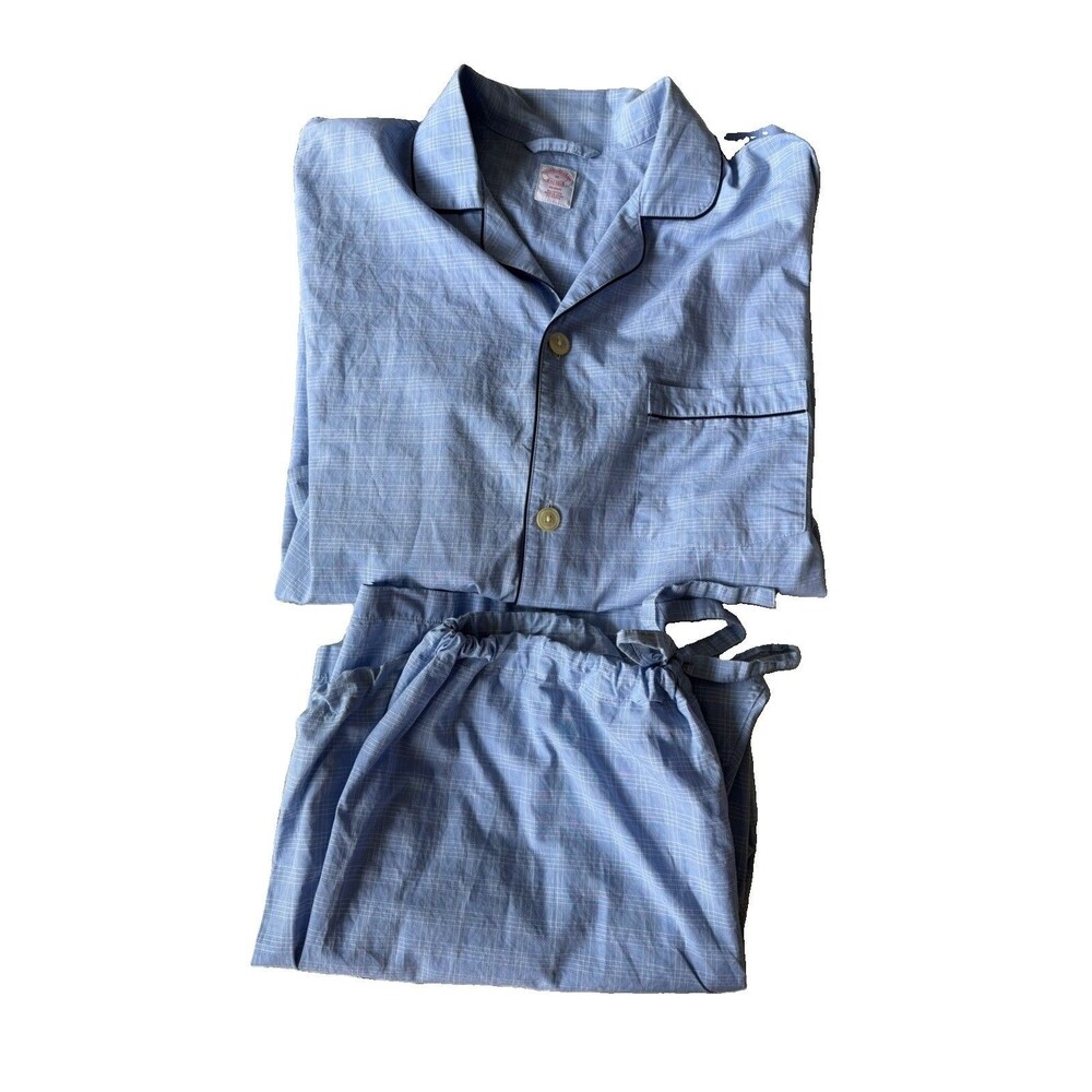 Brooks Brothers Pajama Set Men 2 Piece Sleepwear Cotton Check Plaid Blue XL
